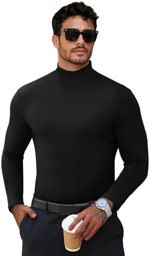ZSJR Mens Mock Neck T Shirts Pullover High Neck Turtleneck Premium