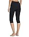 BALEAF Women's 16 Inches High Waisted Yoga Capri Leggings Power Flex Workout Pants Inner Pocketed Black Size S
