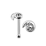 Jeweled Moon Sterling Silver Ball End Nose pin Body jewelry