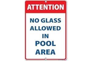 ELETINA Warning Pool Rules and Safety Sign - No Glass Allowed in Pool Area - Attention Activity Sign 8"X12" Metal Aluminum