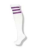 Unisex White Knee High Team Tube Socks w/ Three Various Colored Stripes
