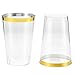 50 Gold Rimmed Clear Hard Plastic Cups | 12 oz. Fancy Disposable Tumblers (50-Pack) by Bloomingoods