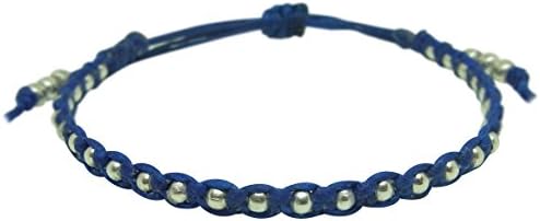 Bracelet Men Women Thai Buddhist Wristband Prayer Rhodium Bead Blue Wax String Religion Fashion Handmade