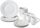 AmazonBasics 16-Piece Kitchen Dinnerware Set, Plates, Bowls, Mugs, Service for 4, White