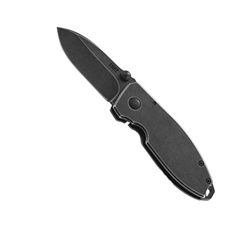 CRKT Squid Folding Pocket Knife: Compact EDC Straight Edge Tactical/Utility Knife with Stainless Steel Blade and Framelock Handle - Black Stonewash 2490KS