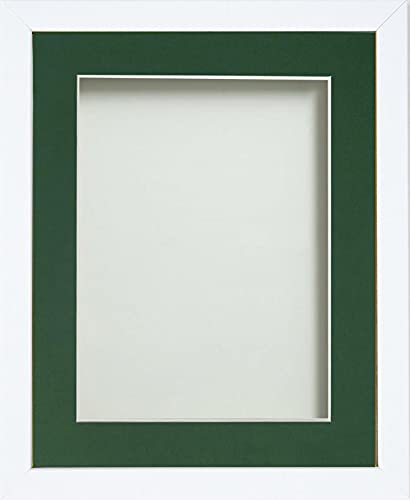 Frame Company Jellybean Range White Wooden 14x11 inch Picture Photo Frame with Bottle Green Mount for Image 10x7 inch * Choice of Colours & Sizes* Fitted with Perspex