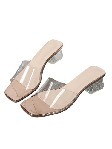 WDIRARA Women's Clear Heels Square Open Toe Slip on Low Chunky Heeled Sandals Dressy Wedding Party Prom Shoes Champagne 7 at Amazon