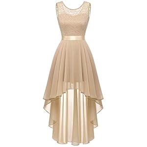 Dames kanten jurk elegante Vokuhila cocktailjurk mouwloos avondjurk chiffon bruidsmeisjesjurk