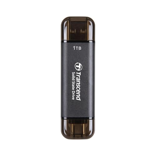Transcend ESD310 1TB USB 10Gbps, Type C/A, Schwarz, bis zu 1,050 MB/s, Externe SSD | Dual-Anschluss (USB-C & A) | für iPhone 15/16/17 & Android