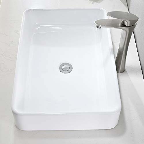 Bokaiya 24" Bathroom Vessel Sink and Faucet Combo Bathroom Rectangular White Ceramic Porcelain Counter Top Vanity Bowl Sink & Brushed Nickel Faucet and Pop-up Drain Combo - Thumbnail 2