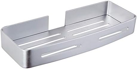 Gricol Bathroom Shower Shelf Self Adhesive Rectangle Storage Basket Toilet Organizer Storage Space Aluminum Wall Mounted No Drilling Silver