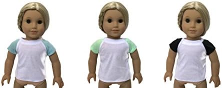 Glamerup: Lot of 3 Colorblock Short Sleeve Tops in Blue, Mint, Black with White - Sized for Most 18 inch Dolls (Tees Only)