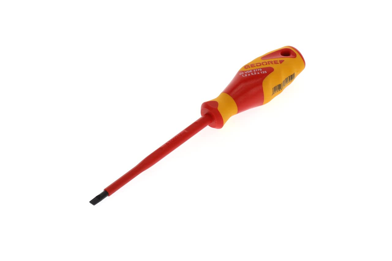 GEDORE VDE Screwdriver slotted, Screwdriver 1000 V insulated, Electric, Length 225 mm, Tool, VDE 2170 5.5, Steel