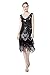 Metme Women's 1920s Vintage Flapper Fringe Beaded Great Gatsby Party Dress, Black, Small