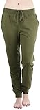 ToBeInStyle Women's Solid Print French Terry Jogger Pants (Large, Olive)
