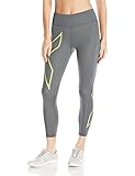 2XU Women's 7/8 Mid-Rise Compression Tights, Medium, Slate/Lime Light