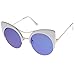 zeroUV Womens Oversized Half Frame Semi-Rimless Flat Lens Round Cat Eye Sunglasses 51mm (White-Gold/Ice)