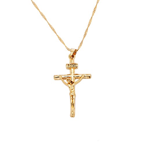 24k gold jesus cross necklace religion crucifix inri pe…