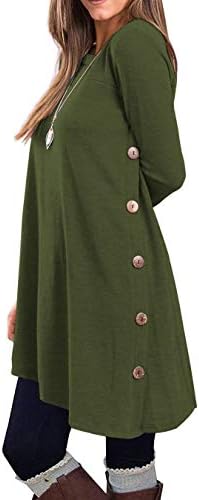KORSIS Women's Long Sleeve Round Neck Button Side T Shirts Tunic Dress