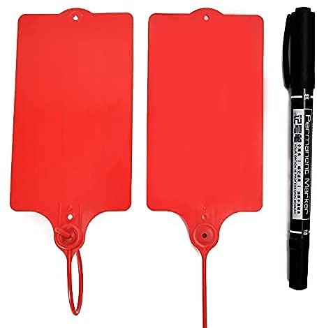 100 Plastic Shipping Tags Water Proof Labeling Writable Shipping Labels Water Proof Marker Ties Hanging Tagger Storage Lable Tags with One Marker Pen(Red)