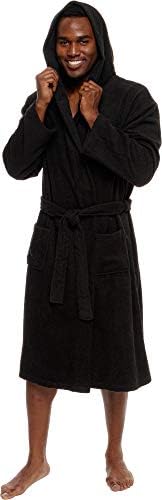 Men's Lightweight Cotton Terry Robe - Luxury Hooded Bathrobe w/Shawl Collar