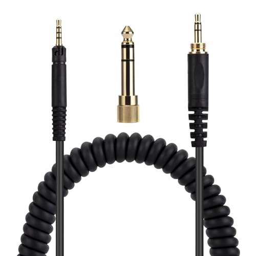 ATH-M40X M50X M70X Ersatz-Audiokabel, kompatibel mit Audio Technica Kopfhörern, 3,5 mm (6,35 mm) auf 2,5 mm Stereo-Klinkenstecker, Spiralkabel, 1,4 m, Schwarz