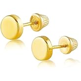 Hoberta Real 14k solid Round Yellow Gold Tiny Circle Stud Earrings with Screw back for Women And Men for Sensitive ears Small & Minimalist Dot Studs Jewelry for Valentine's Day Gifts
