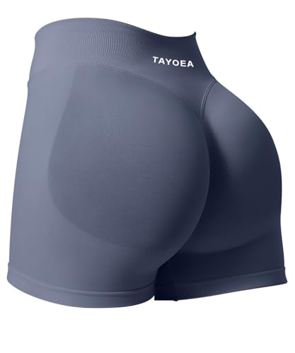 Tayoea Sport Shorts Damen Scrunch Kurze Sporthose Push Up Kurze Leggings Butt Lifting Gym Short Nahtlose Workout Radlerhose Damen Blau Grau,S