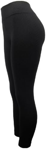 Winter Fashion Seamless Cable Knit Fleece Lined Leggings- Color:Black
