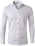 Men’s Bamboo Fiber Dress Shirts Slim Fit Solid Long Sleeve Casual Button Down Shirts, Elastic Formal Shirts for Men,White Shirts, 15.5