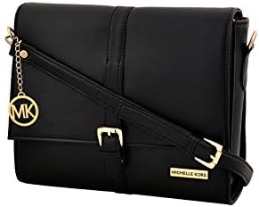 Michelle Kors Scarlett Black Color Flap Closure Imported Genuine leatherette Bag for Girls and Women
