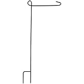 KINREX Garden Flag Pole Holder Stand - Black Metal Iron Wrought Stake Poles for Outdoor Garden Lawn Yard - 3 Piece Set - 35" Tall x 15.5" Wide