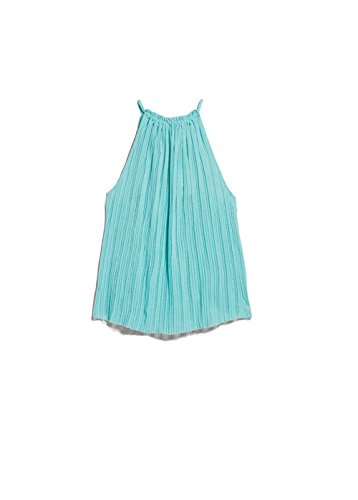 Mango Women's Ribbed Cotton-Blend Top, Turquoise, M