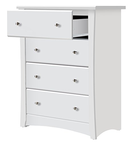 image for Storkcraft Crescent 4 Drawer Chest, White Kids Bedroom Dresser with 4 