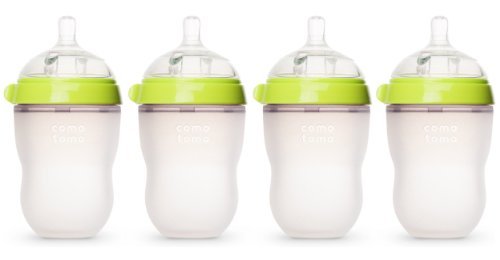 Comotomo Natural Feel Baby Bottle, 4 Pack (Green, 8 oz)
