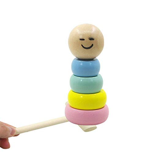 Halloween Wooden Man Magic Toy,Rainbow Stacking Rings,Puppet Man Who Can't Beat Tumbler,Funny Magic Toy Gift for children Adult,Child Marionette Interactive Toys for Christmas Party (B)