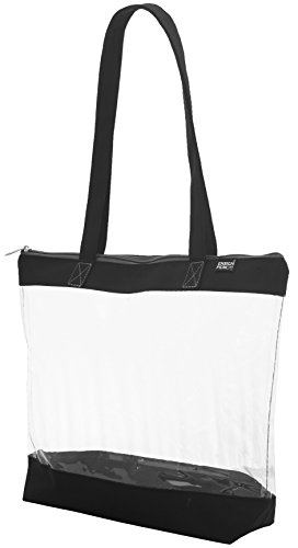 Clear Shoulder Zipper Tote, Black