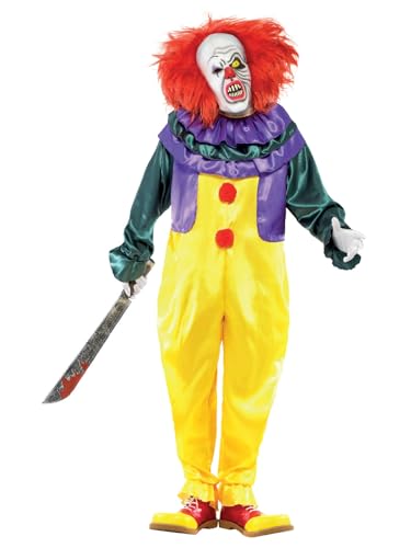 SMIFFYS Costume Classico Horror Clown, Multicolore, con Tuta e Maschera Halloween, Carnevale