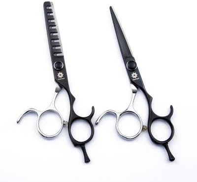 Hairdressing Scissors 5.5 Inch Black Fish Bone Scissors Set Stainless Steel Precision Shears Professional Cutting, Trimming, Thinning for Salon Barber or Home