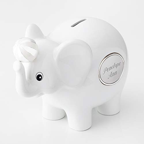 Personalized White Ceramic Elephant Bank, Toy Bank (Free Engraving