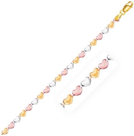 14K Tri-Color Gold Anklet with Heart Style Links