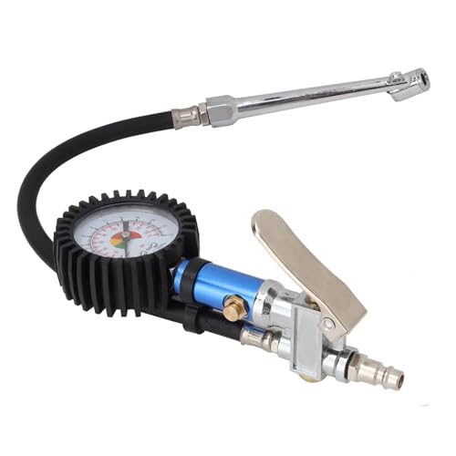 SELF CLAMPING Tire Inflator with Air Pressure Gauge and Quick Connector for Easy and Wide Tire Range Use