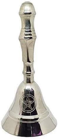 Eclectic Shop Uk Altar Bell Vintage Silver Metal Altar or Ritual Bell with Pentagram Design Wicca Pagan Large Wiccan Witchcraft