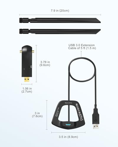 BrosTrend AC1200 Linux WiFi USB, Linux WiFi Adapter for Ubuntu Kali Mint Debian Kubuntu Mate Zorin PureOS Windows etc. Wi-Fi USB3.0 with 2 x 5dBi Antennas, Dual Band 5GHz 867Mbps + 2.4GHz 300Mbps