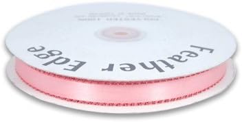 Pink Satin Ribbon Feather Edge 3/16 inch 100 Yards(2 rolls, 50 yds. each)