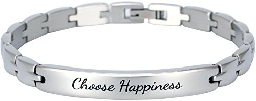 Elegant Surgical Grade Steel Womens Inspirational Quote Mantra Bracelet, Many Styles (Choose Happiness)