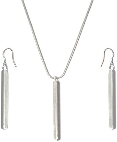 Silverswan 925 Sterling Silver Plated Solid Bar Pendant Set for Women