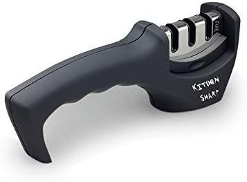 KitchenSharp Professional Quality, Manual, Knife Blade Sharpener | 3 Stage Process to Hone Ceramic, Steel and Metal Knives, Black