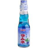 Ramune Japanese Marble Soda Blueberry Flavor, 6 Glass Bottles, Natural Carbonated Beverage