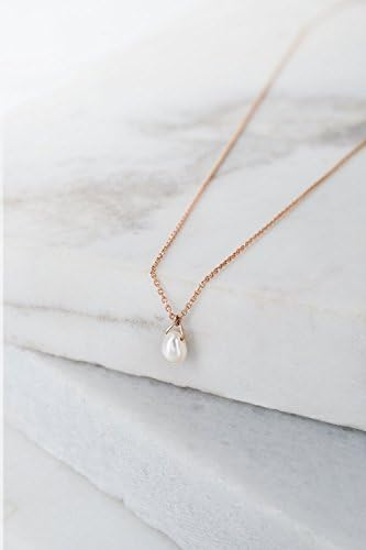 Tiny White Pearl Drop Pendant, 9K 14K 18K Rose Gold Necklace, June Birthstone, Natural Gemstone Pendant/code: 0.002